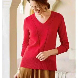 Soft Surroundings Large Burnt Orange Pointelle Knit V-Neck Everest Sweater Knit